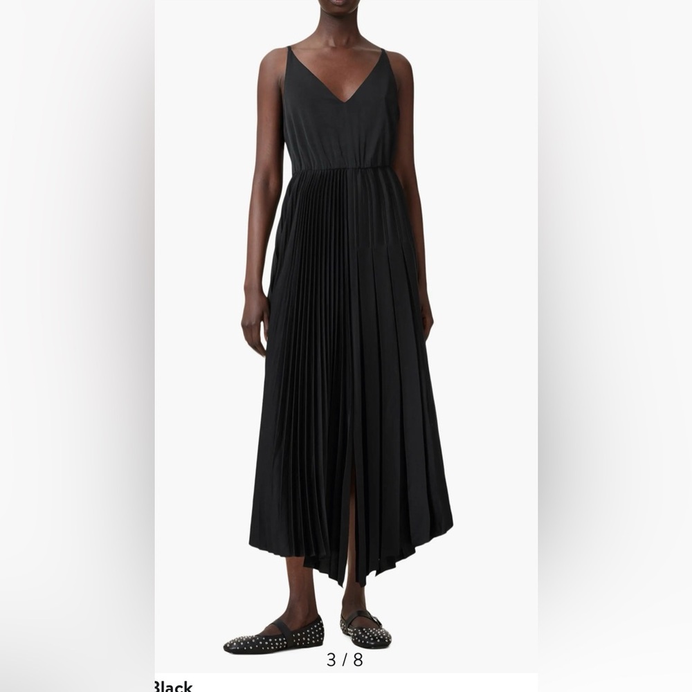 NEW All Saints Jax Black Pleated Dress, Medium